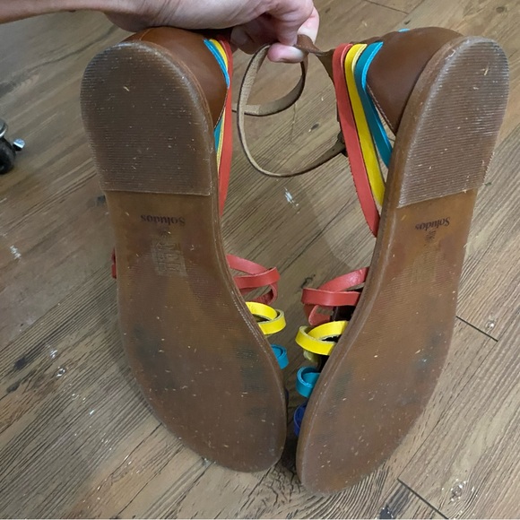 Soludos Rainbow Color Brown Leather Sandals Ankle Strap Size 9.5 - Picture 4 of 8